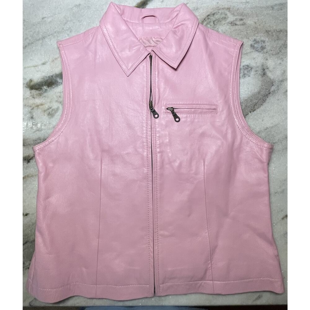 Pink Leather Sleeveless Jacket